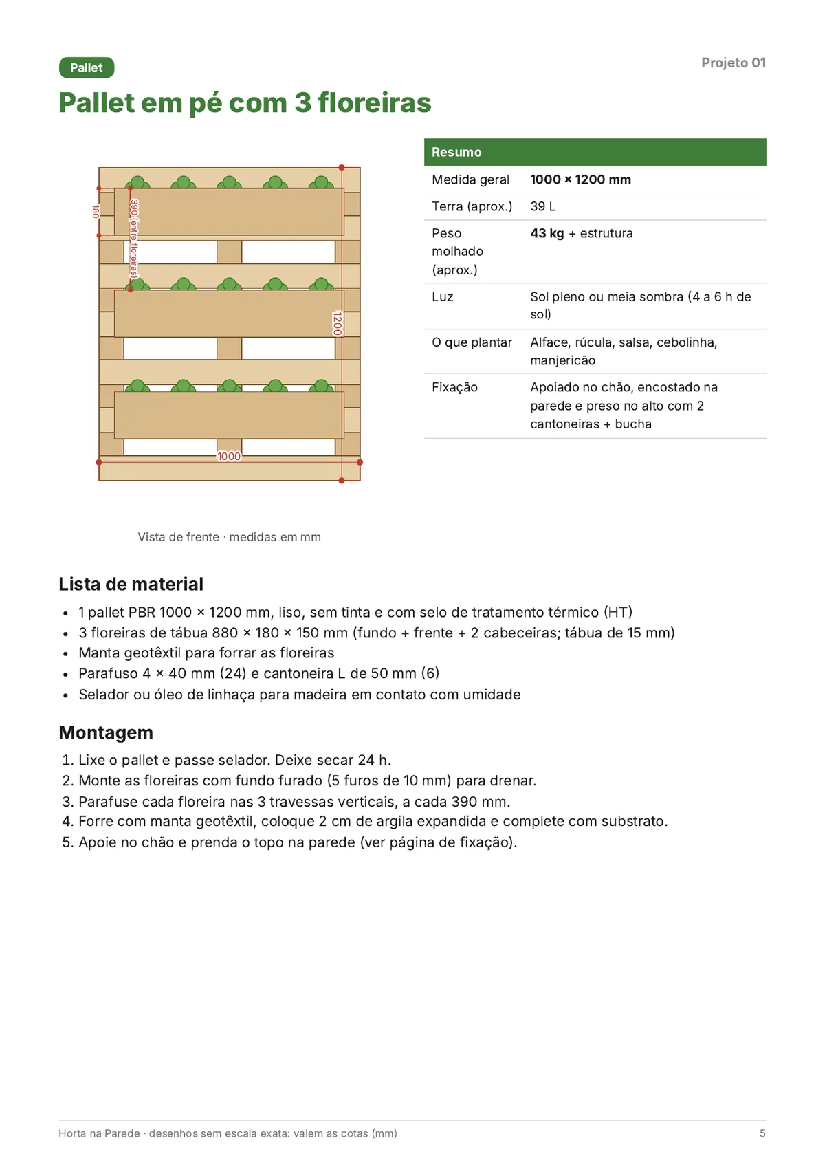 Página real do PDF Horta na Parede: projeto de pallet